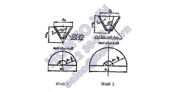 Đáy côn không gấp mép có góc đỉnh 60° - kích thước cơ bản